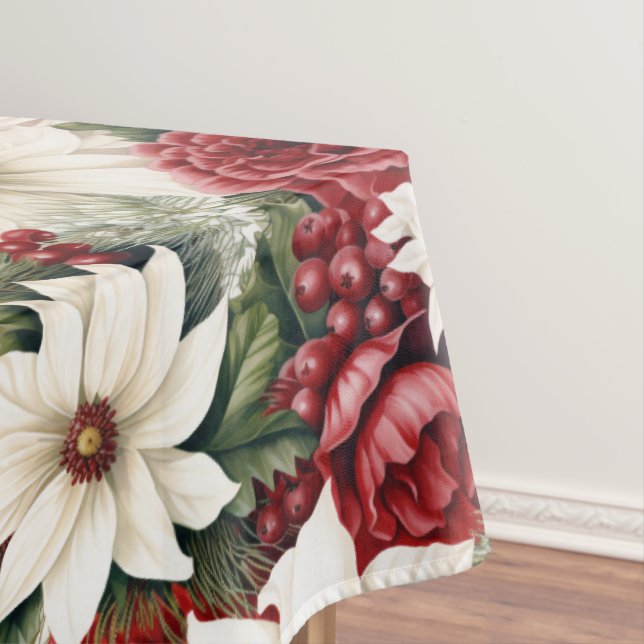 Vintage Rustic Christmas Flowers leaves Pattern Tablecloth (In Situ)