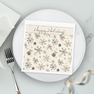 Vintage rustic Christmas snowflakes and pine cones Napkin