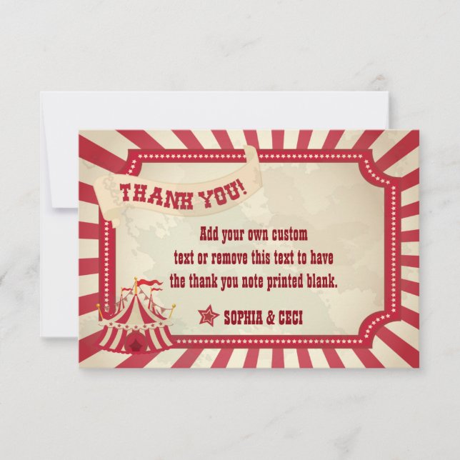 Vintage, Rustic Circus Thank You Cards (Front)