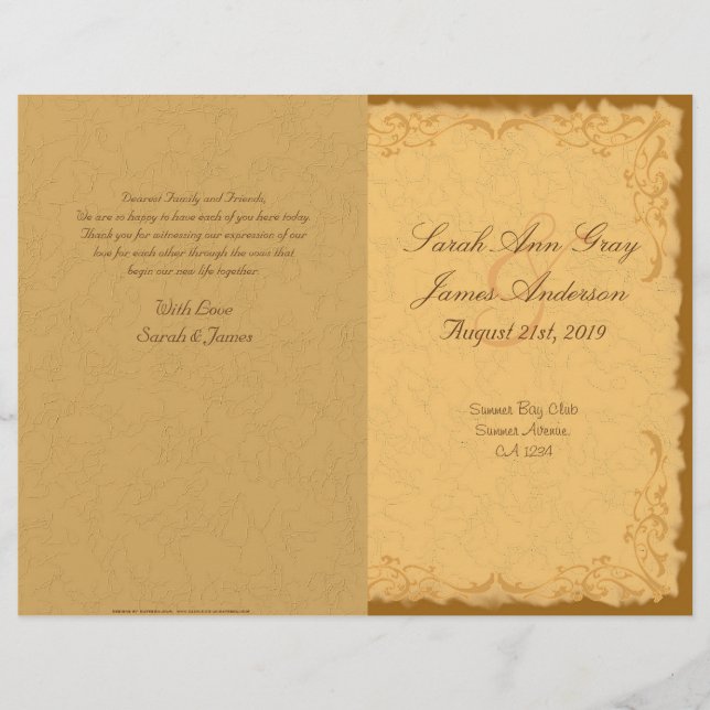 Vintage rustic country floral wedding program (Front)