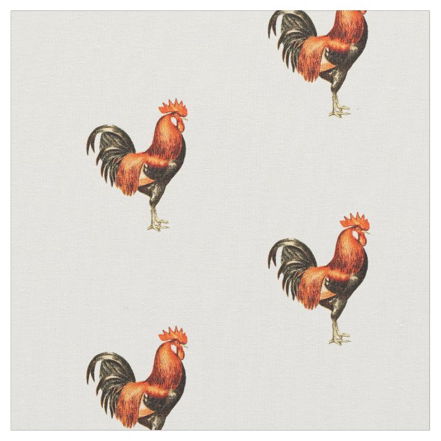 Vintage Rustic Country Rooster Pattern Fabric (Close Up)