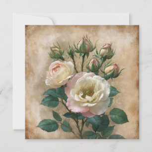 Vintage Rustic Cream with Pink Wild Rose  Card