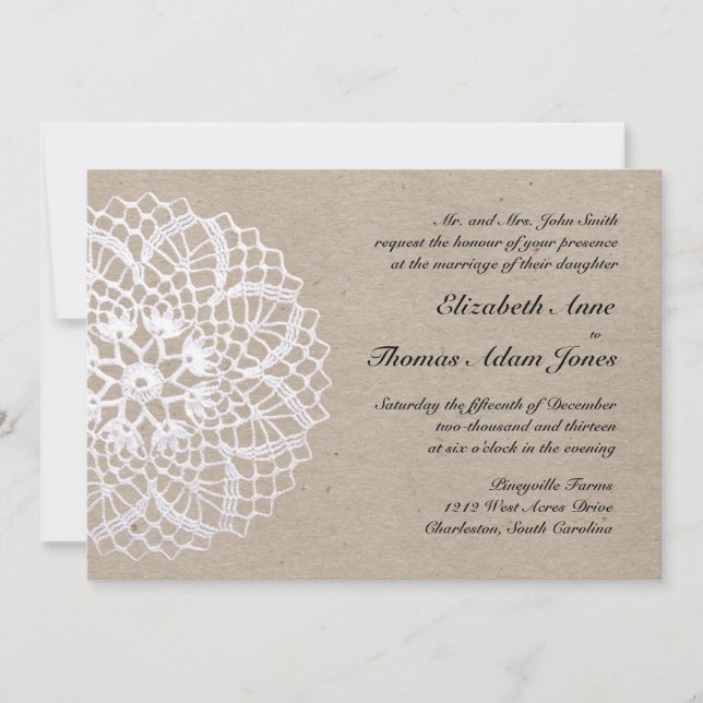 Vintage Rustic Doily Wedding Invitation (Front)