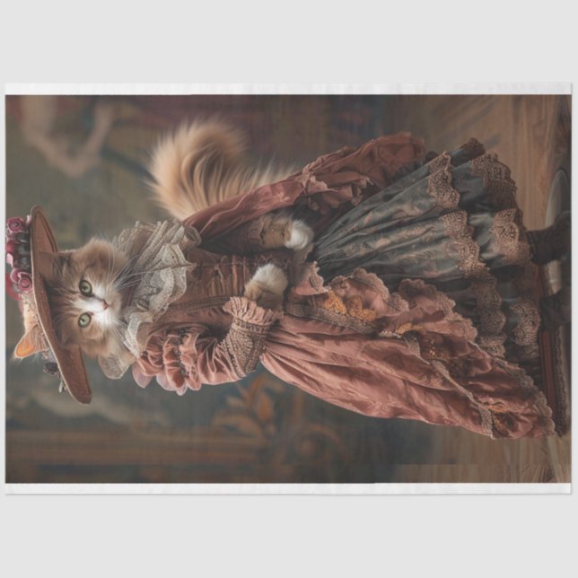 Vintage Rustic Dressed Cat Decoupage  Tissue Paper (Front)