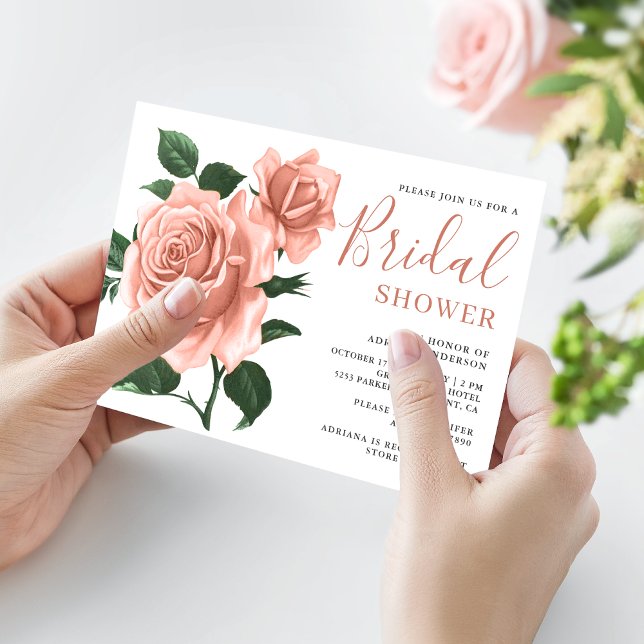 Vintage Rustic Dusty Peach Rose Bridal Shower Invitation (Creator Uploaded)