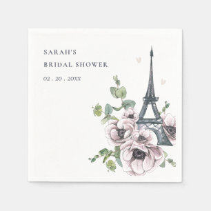 Vintage Rustic Eiffel Tower Floral Bridal Shower Napkin