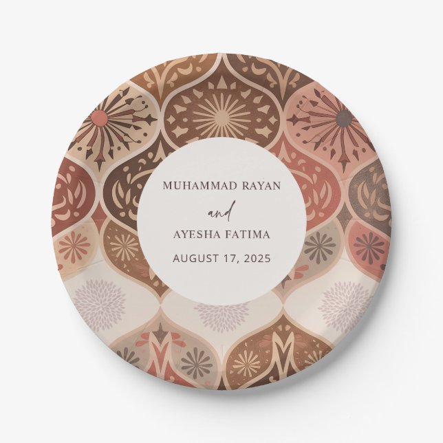 Vintage Rustic Elegant Nikkah Islamic Wedding  Paper Plate (Front)