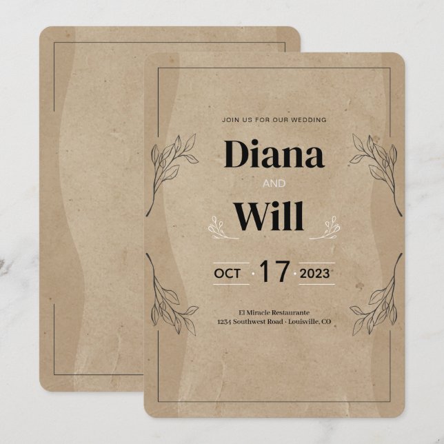 Vintage Rustic Elegant Parchment Wedding Invitation (Front/Back)