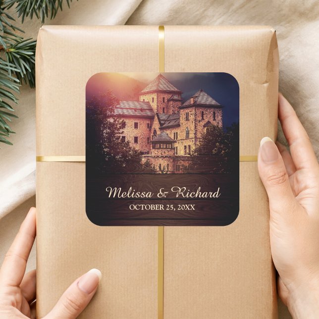 Vintage Rustic Fairytale Castle Favour Square Sticker (Creator Uploaded)