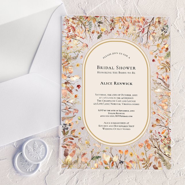 Vintage Rustic Fall Beige Bridal Shower Acrylic Invitations (Creator Uploaded)