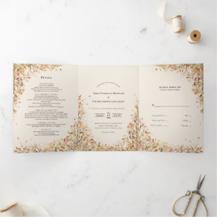 Vintage Rustic Fall Beige Wedding Tri-Fold Invitation