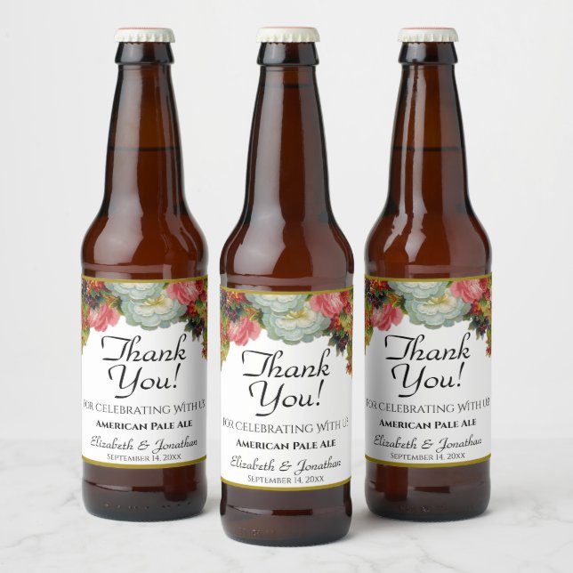 Vintage Rustic Fall Floral Wedding Thank You Beer Bottle Label (Bottles)