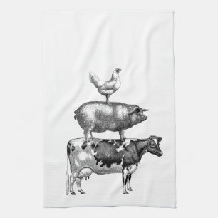 Vintage Rustic Farm Animals Kitchen Towel