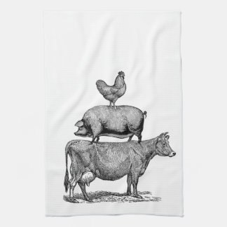 Vintage Rustic Farm Animals Kitchen Towel