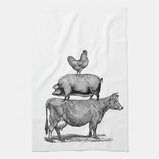 Vintage Rustic Farm Animals Kitchen Towel (Vertical)