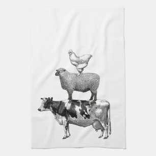 Vintage Rustic Farm Animals Pyramid Kitchen Towel