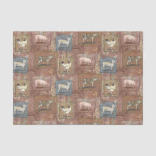 Vintage Rustic Farm Animals Rust Pattern Tissue Paper