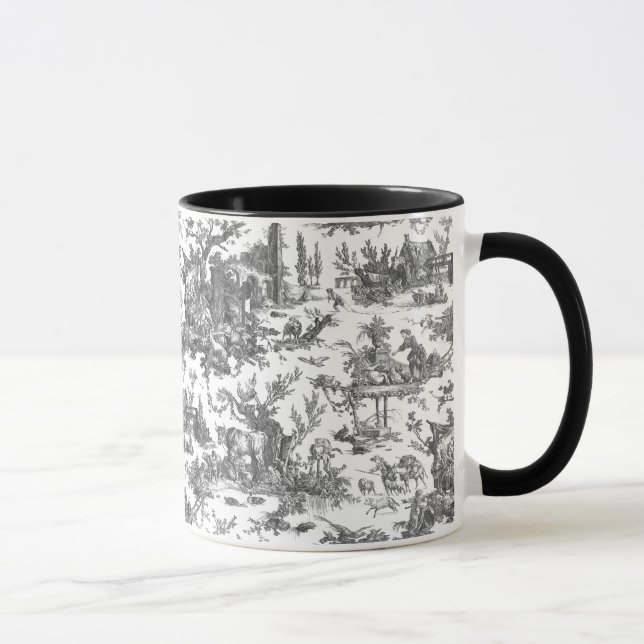 Vintage Rustic Farm French Toile-Black & White Mug (Right)