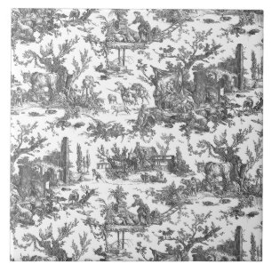 Vintage Rustic Farm French Toile-Black & White Tile