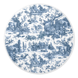 Vintage Rustic Farm French Toile-Blue & White Ceramic Knob