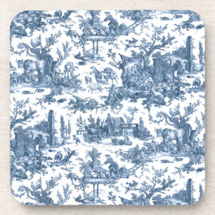 Vintage Rustic Farm French Toile-Blue & White Coaster