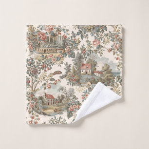  Vintage Rustic Farm French Toile Floral pattern Bath Towel Set