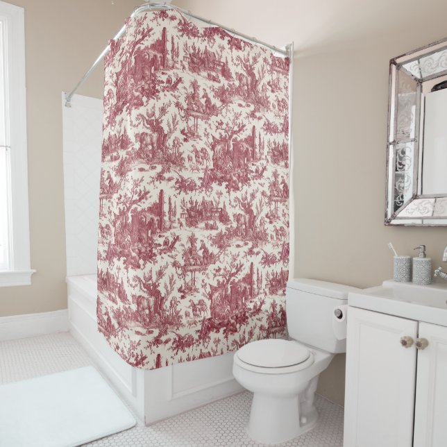 Vintage Rustic Farm French Toile-Red & Tan (In Situ)