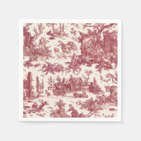 Vintage Rustic Farm French Toile-Red & Tan