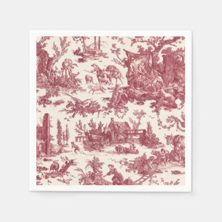 Vintage Rustic Farm French Toile-Red & Tan Napkin