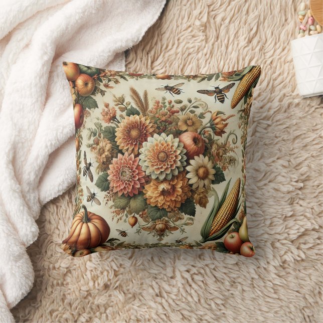 Vintage Rustic Farmhouse Fall Autumn Country Throw Pillow (Blanket)
