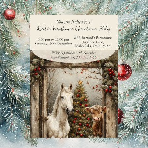 Vintage Rustic Farmhouse Horse Cow Christmas Party Invitation