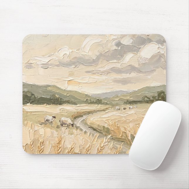 Vintage Rustic Farmhouse Landscape Mouse Pad (With Mouse)