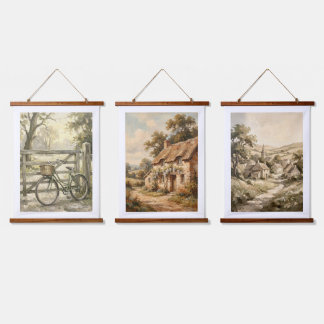 Vintage Rustic Farmhouse Landscape Oil Painting Hanging Tapestry