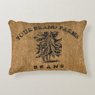 Vintage Rustic Faux Burlap Bean Sack Template Accent Pillow