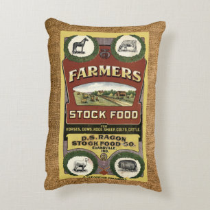Vintage Rustic Faux Burlap Feed Sack Template Accent Pillow