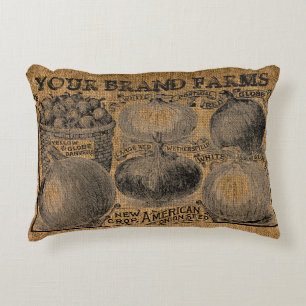 Vintage Rustic Faux Burlap Onion Sack Template Accent Pillow