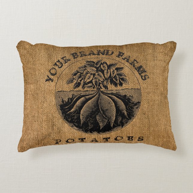 Vintage Rustic Faux Burlap Potato Sack Template Accent Pillow (Front)