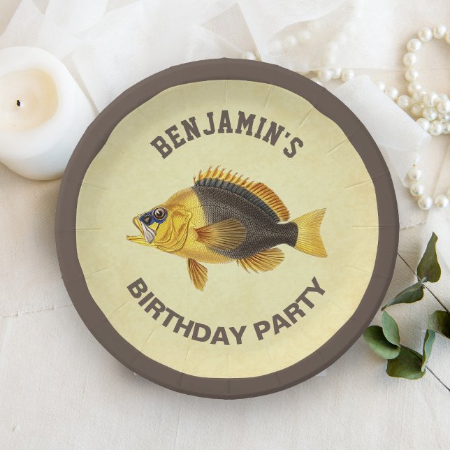 Vintage Rustic Fishing Birthday Party Paper Plate (Creator Uploaded)