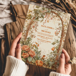 Vintage Rustic Floral Art Nouveau Wedding Invitation