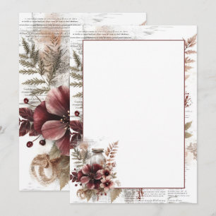 Vintage Rustic Floral Blank Wedding Invitation