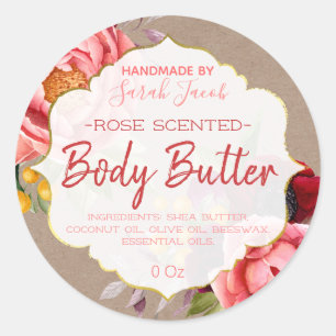 Vintage Rustic Floral Body Butter Kraft Label