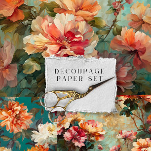 Vintage Rustic Floral Botanical Decoupage Wrapping Paper Sheet