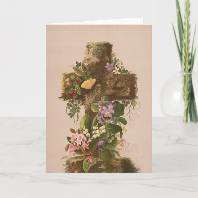 Vintage Rustic Floral Cross, Easter Card, Card (Front)