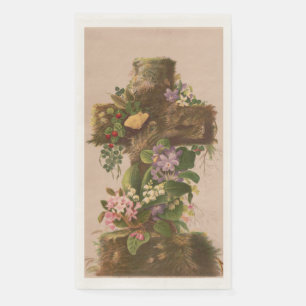 Vintage Rustic Floral Cross, Easter Card, Napkin