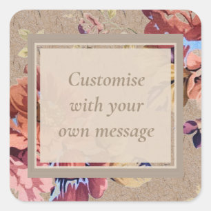 Vintage Rustic Floral Custom Text Square Sticker
