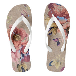 Vintage Rustic Floral Flip Flops