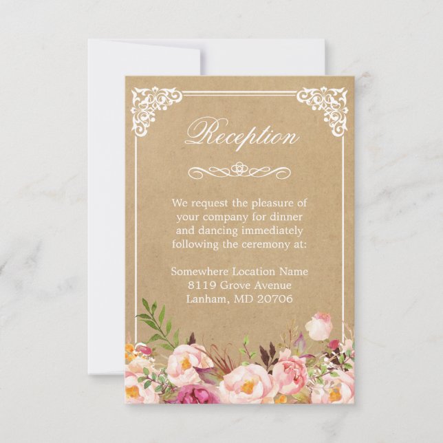 Vintage Rustic Floral Kraft | Wedding Reception Invitation (Front)