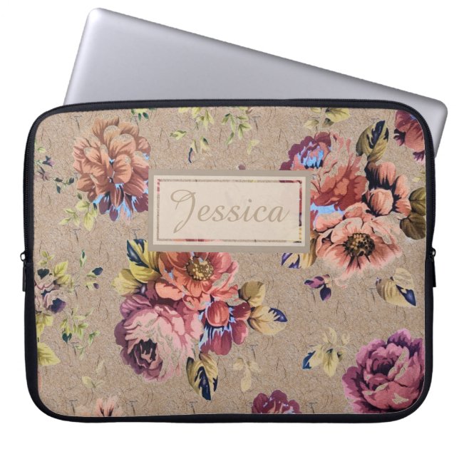Vintage Rustic Floral Laptop Sleeve (Front)