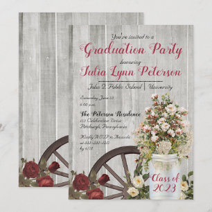 Vintage Rustic Floral Mason Jar Graduation Party Invitation