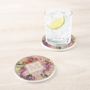 Vintage Rustic Floral Monogram Coaster